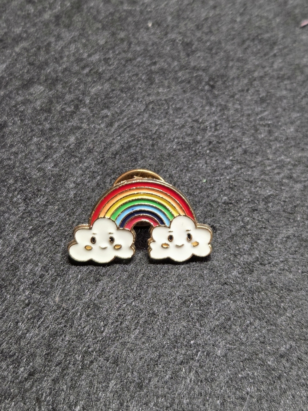 **Kawaii Rainbow & Smiling Clouds Enamel Pin**